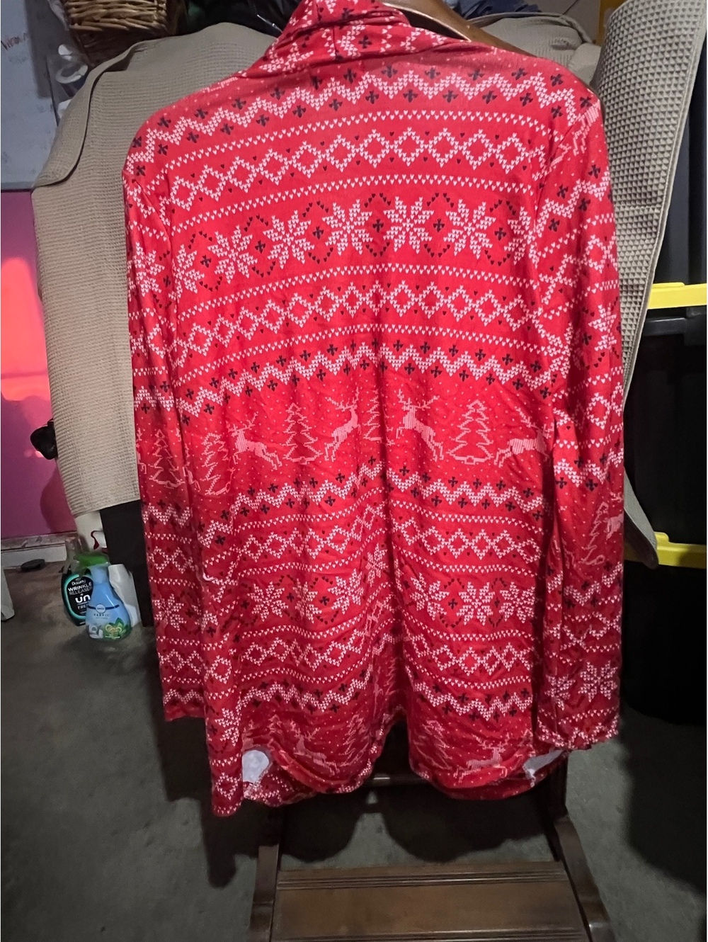 Red Holiday Patterned Cardigan Sweater, 65% Cotton 35% Polyester, Sz.Large